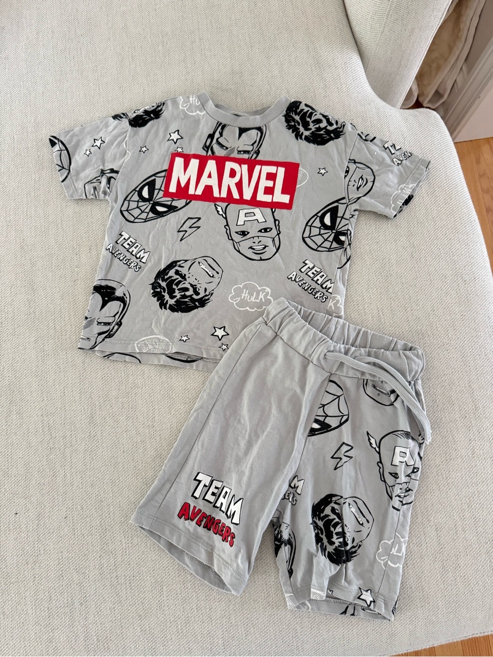 Marvel Grey Kids Avengers Tee and Shorts Set with Red Logo